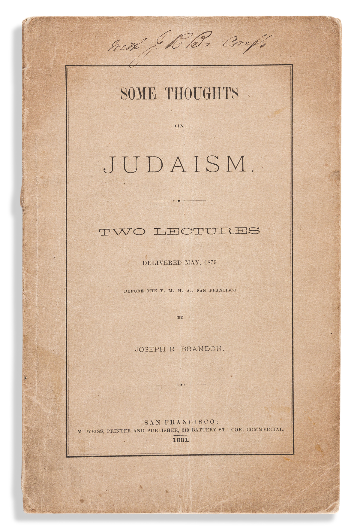 (JUDAICA.) Joseph R. Brandon. Some Thoughts on Judaism.